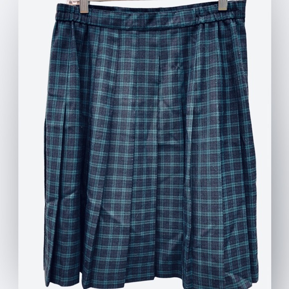 Vintage 90s REQUIREMENTS Tartan Skirt M Navy Blue Green Plaid High Waist Pleated - Picture 5 of 5